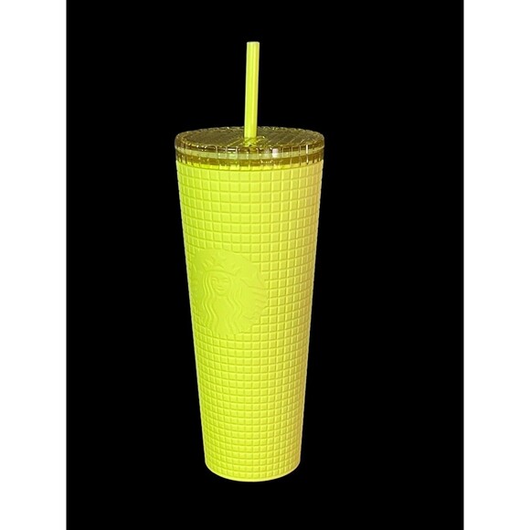 Starbucks Meadow Yellow 24oz Tumbler Cold Cup Grid Soft Touch Venti Siren New - Picture 3 of 8